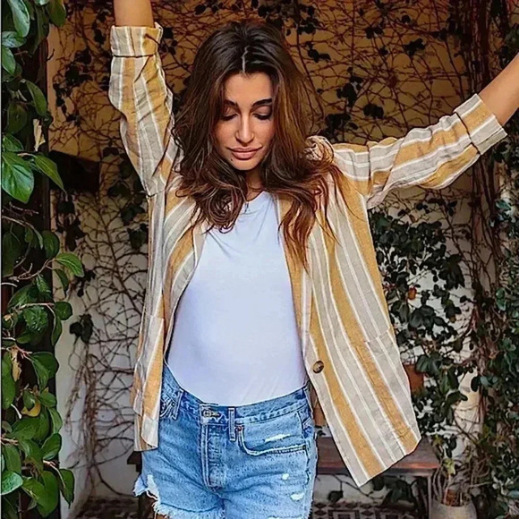 New Gentle Fawn Isla Linen Blazer Striped XL Professional Chic Office Cocktail - Picture 3 of 12